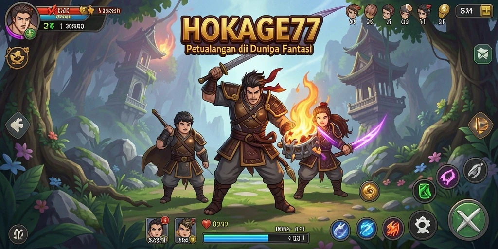 Antarmuka permainan HOKAGE77 yang penuh warna dan interaktif.