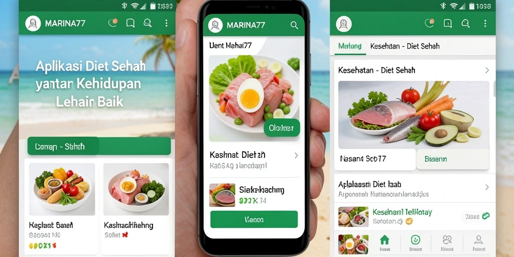 Tampilan antarmuka pengguna aplikasi MARINA77 untuk Diet Sehat.