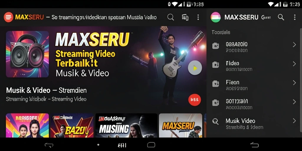 Antarmuka pengguna MAXSERU dengan fitur Streaming Video terintegrasi.